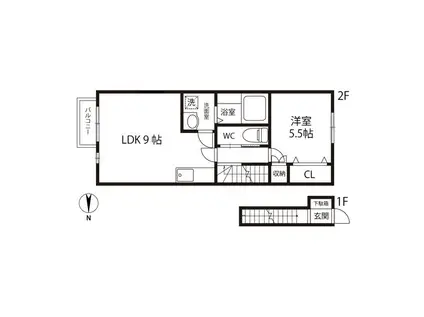 ラルーチェ・M(1LDK/2階)の間取り写真