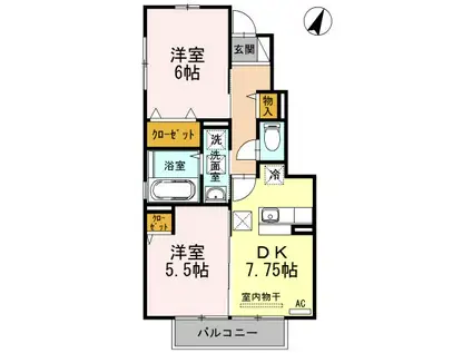 ヴィーナス(2DK/1階)の間取り写真