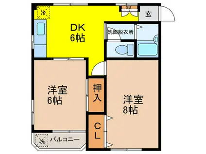 サンハウス宮谷(2DK/4階)の間取り写真