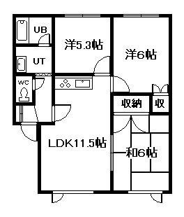 ハウスとよおかII(3LDK/2階)の間取り写真