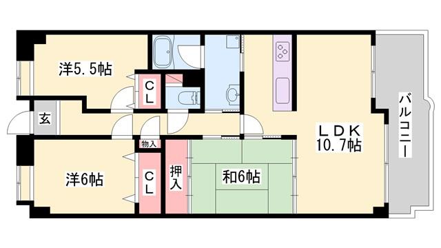 サンパティック的形(3LDK/9階)の間取り写真