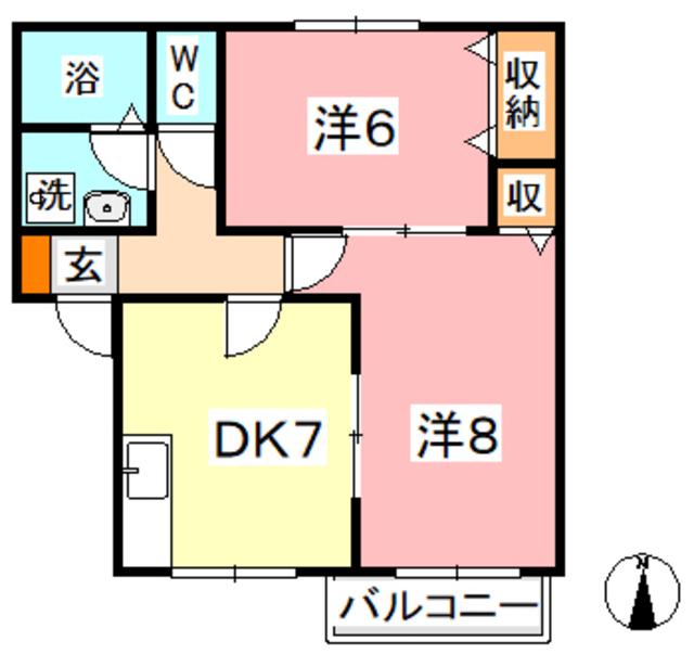 アブニール若宮(2DK/2階)の間取り写真