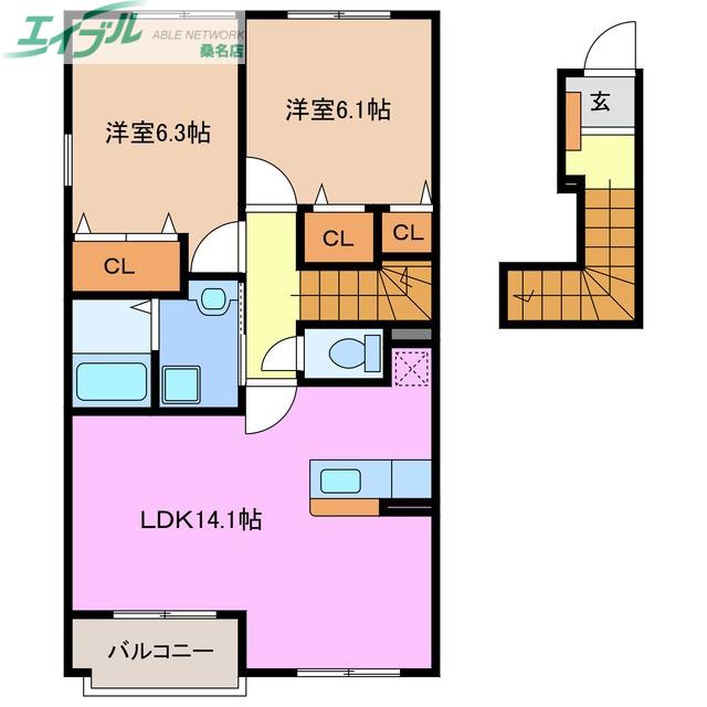 ピクシー ヒルズ B(2LDK/2階)の間取り写真