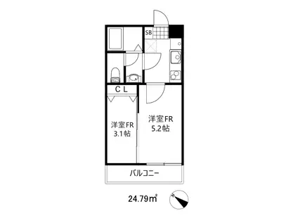 ベース青木(1DK/4階)の間取り写真