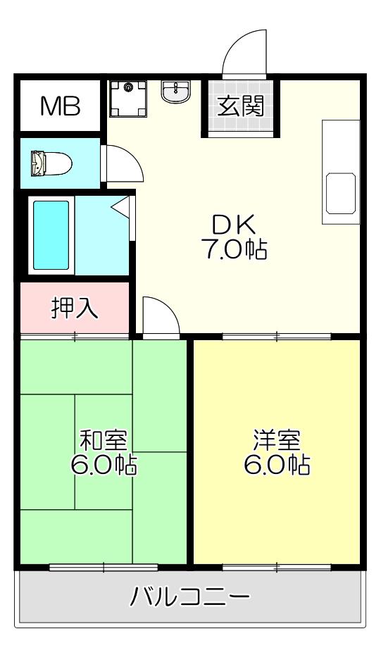 スカイハイツ(2DK/6階)の間取り写真