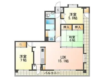 ダイアパレス女池上山602(3LDK/6階)の間取り写真