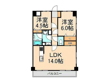プレミールタニノ(2LDK/4階)の間取り写真