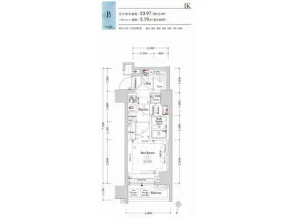 OMNIA横濱阪東橋(1K/7階)の間取り写真