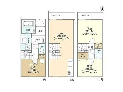 KOLETTERRACE西大宮(2SLDK/1階)の間取り写真