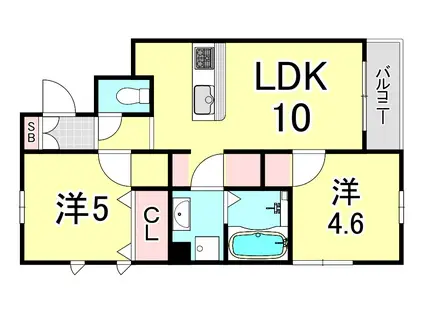 エスポワール(2LDK/2階)の間取り写真