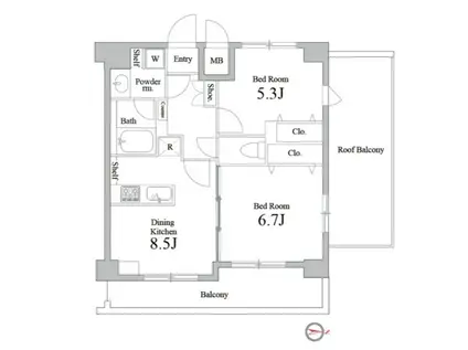 グランパーク町屋(2DK/7階)の間取り写真