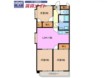 高茶屋 豊城(3LDK/1階)の間取り写真