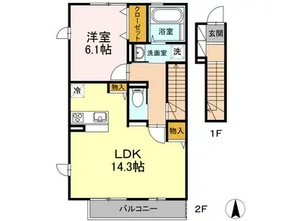 カーサグラツィア(1LDK/2階)の間取り写真