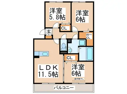 グリーンアベニュー(3LDK/2階)の間取り写真