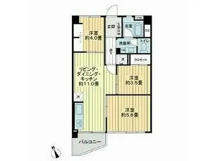 東京メトロ東西線 東陽町駅 徒歩9分 14階建 築53年(3LDK/13階)の間取り写真