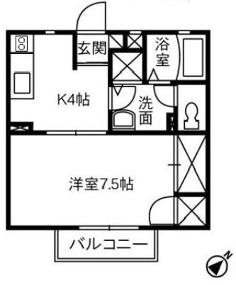 リビエール倉敷C棟(1K/2階)の間取り写真