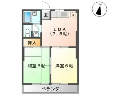 ナツキハイツ8.7 B棟(2DK/2階)の間取り写真