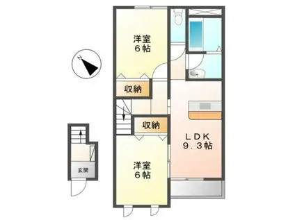 ジェミニハイムII(2DK/2階)の間取り写真