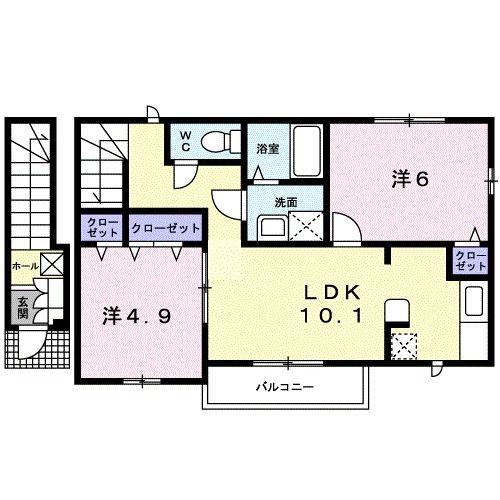 アンソレイエI(2LDK/2階)の間取り写真