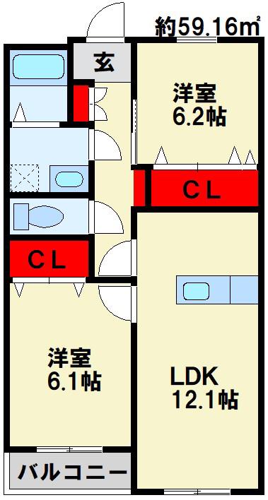 ヴァリオブランカ(2LDK/2階)の間取り写真