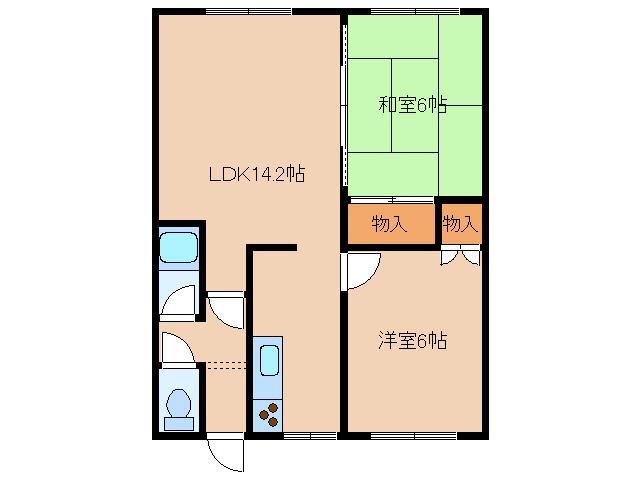 パレス神山(2LDK/1階)の間取り写真