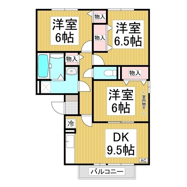 ハイツサンライズB棟(3DK/2階)の間取り写真