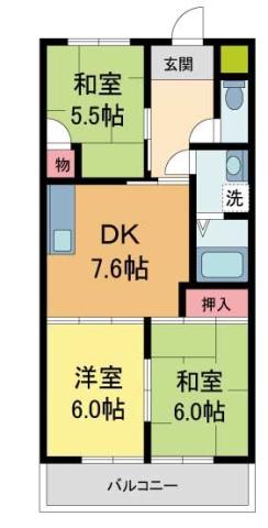 ロイヤルハイツ・Y(3DK/3階)の間取り写真