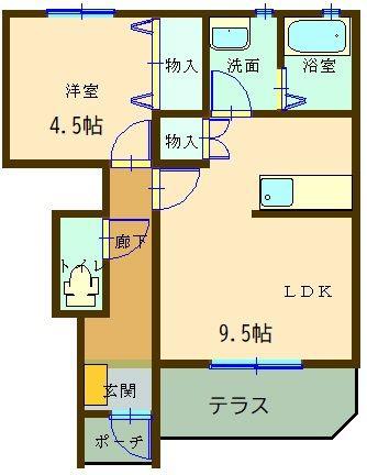 パルティールC(1LDK/1階)の間取り写真