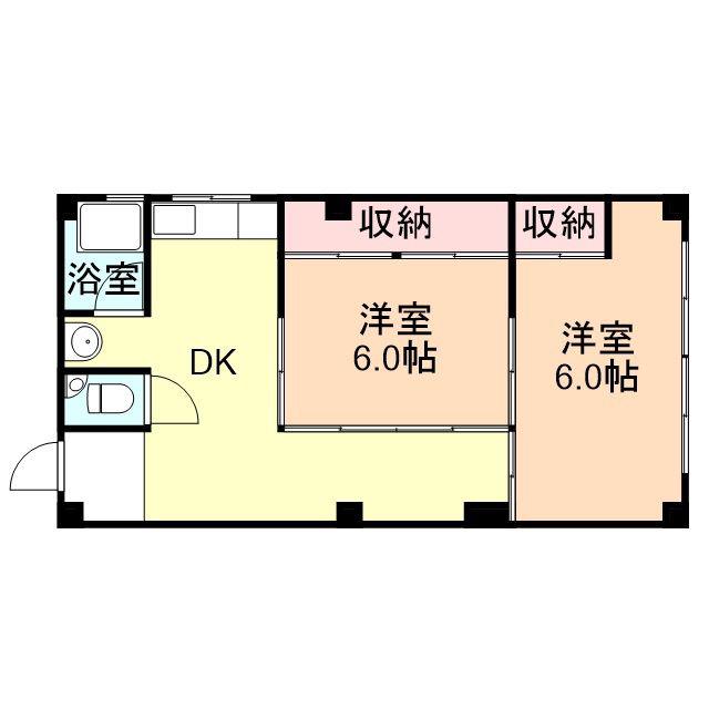 富山地鉄不二越上滝 栄町駅(富山) 徒歩9分 3階建 築49年(2DK/3階)の間取り写真