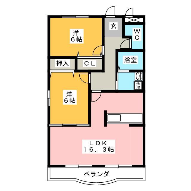 ハートフルマンションカンパーニュ(2LDK/3階)の間取り写真