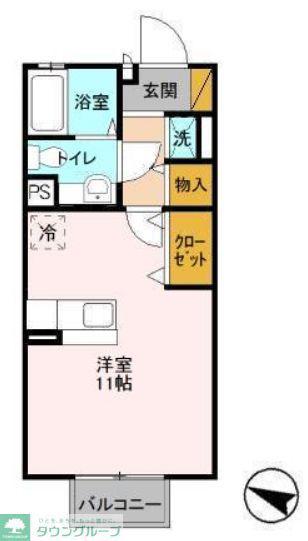 プレジールⅠ(ワンルーム/2階)の間取り写真