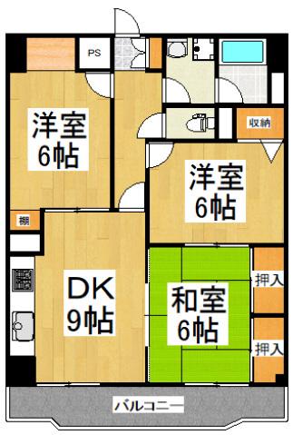 ピジョン田園(3DK/6階)の間取り写真