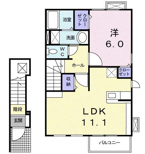 グランデ・ヒルVI(1LDK/2階)の間取り写真