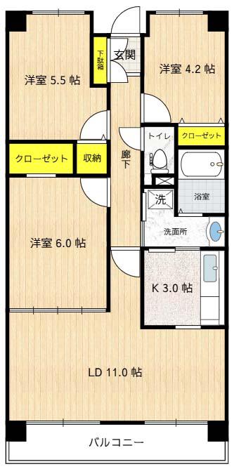 パークプレイスIII(3LDK/4階)の間取り写真