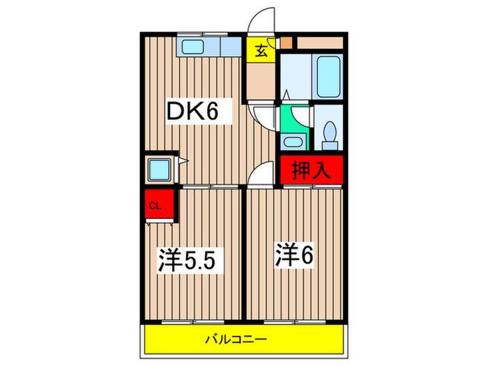 フローラKIKU E棟(2DK/3階)の間取り写真