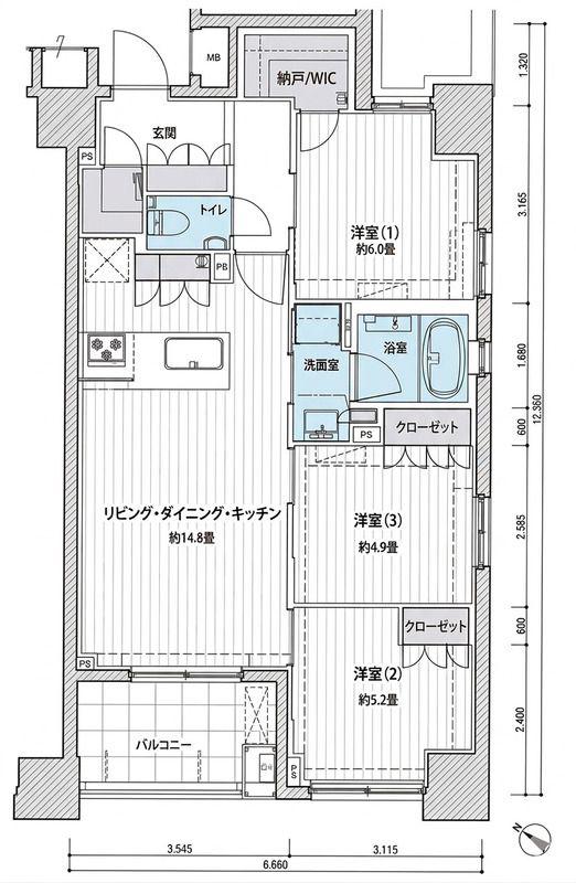グラウス日本橋人形町(3LDK/5階)の間取り写真