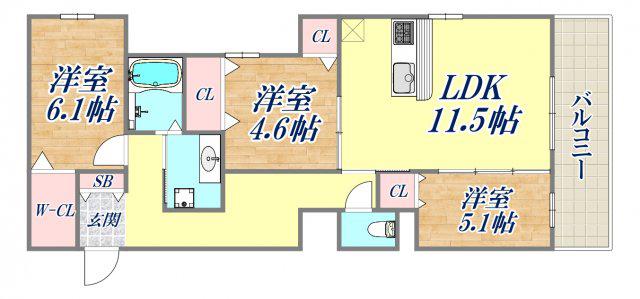 アコルデ西宮北口(3LDK/3階)の間取り写真