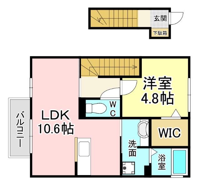 エスポワールモモ(1LDK/2階)の間取り写真