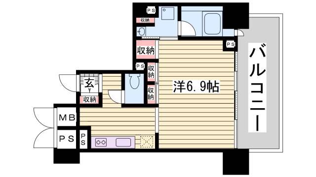 レジディア神戸元町(1K/14階)の間取り写真
