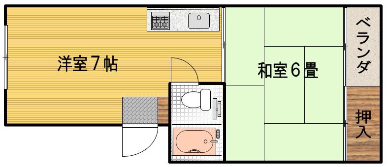 コーポ永和 楽間A棟(1DK/1階)の間取り写真