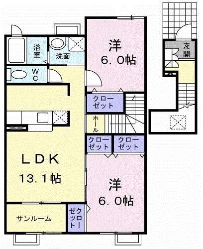 バーミィハウスA棟(2LDK/2階)の間取り写真