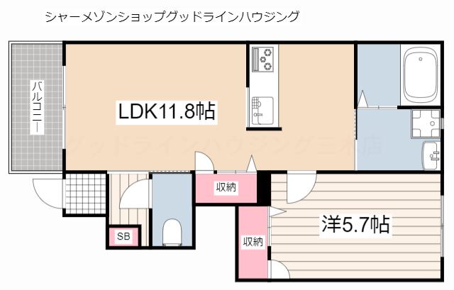 カーサグラス自由が丘(1LDK/1階)の間取り写真