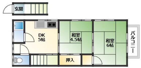 さつき荘(2DK/2階)の間取り写真