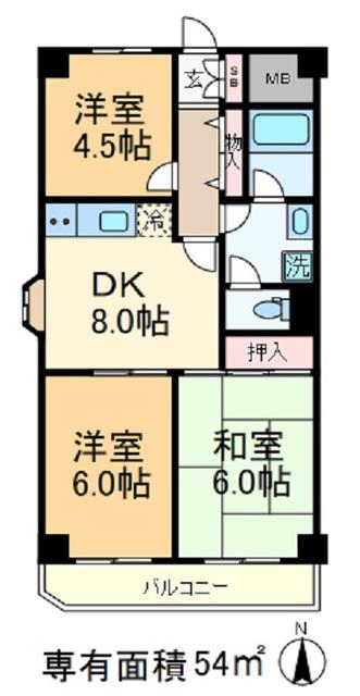 ウエルストンハイツ(3DK/5階)の間取り写真