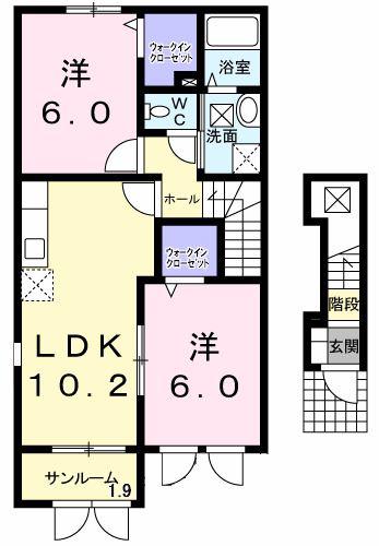 プラシードB(2LDK/2階)の間取り写真