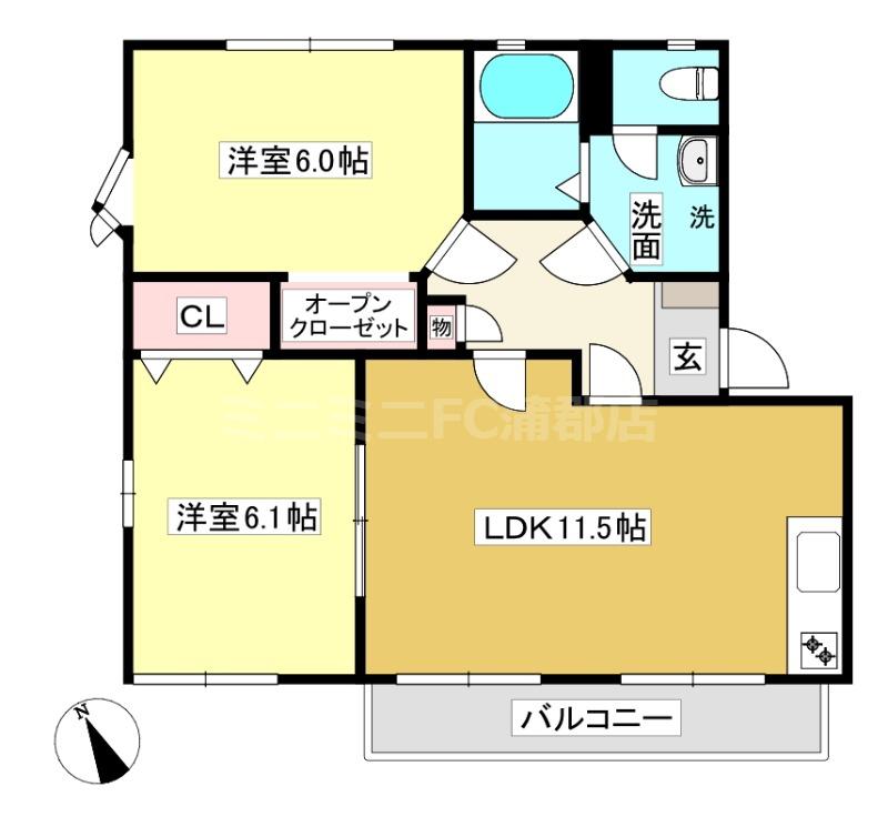 クレストアベニューC(2LDK/2階)の間取り写真