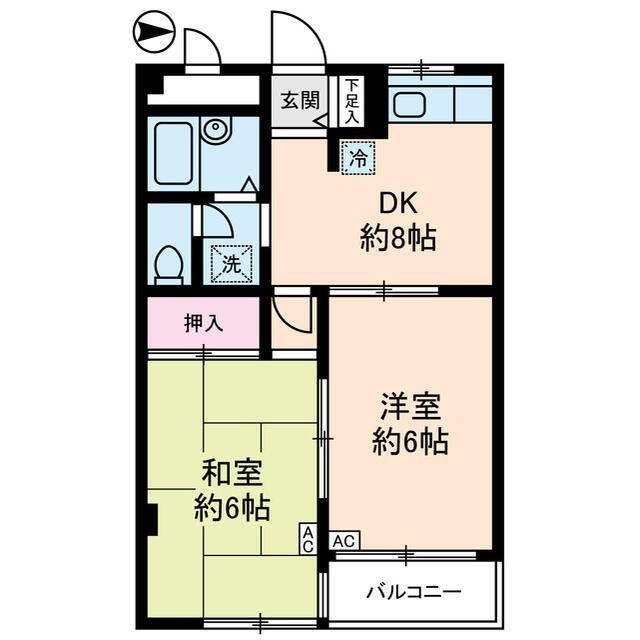 プロヴィデンス秀洋(2DK/2階)の間取り写真