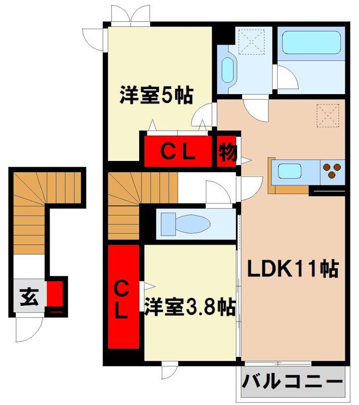 D-ROOM TK(2LDK/2階)の間取り写真
