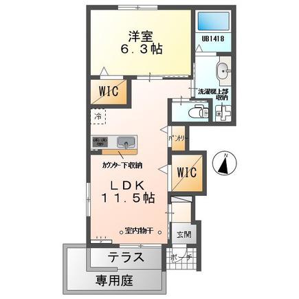 ピュア・フルーレ(1LDK/1階)の間取り写真