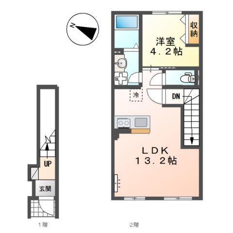 ベルード篠山口(1LDK/2階)の間取り写真